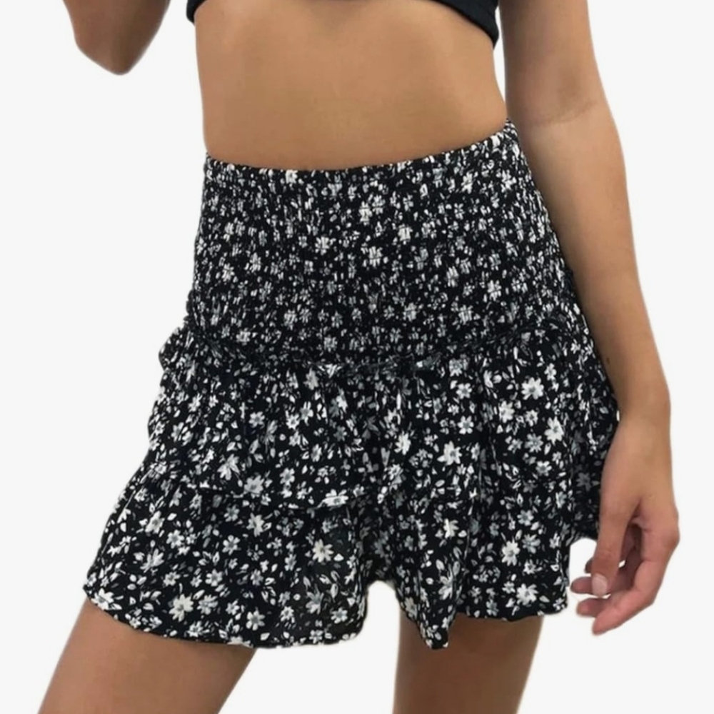 Floral Black and White Skirt